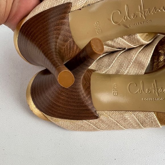 Cole Haan Gwen Air Womens Thong Heeled Sandals Natural Linen Buckle size 9.5 - Picture 12 of 16